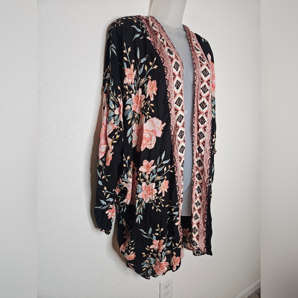 Billabong Flore Me Boho Floral Lightweight Flowy Open Cardigan Kimono S/M - Picture 5 of 9